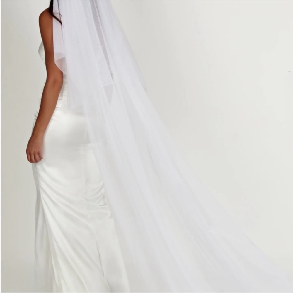 Meshki White Satin Bridal Dress with Veil